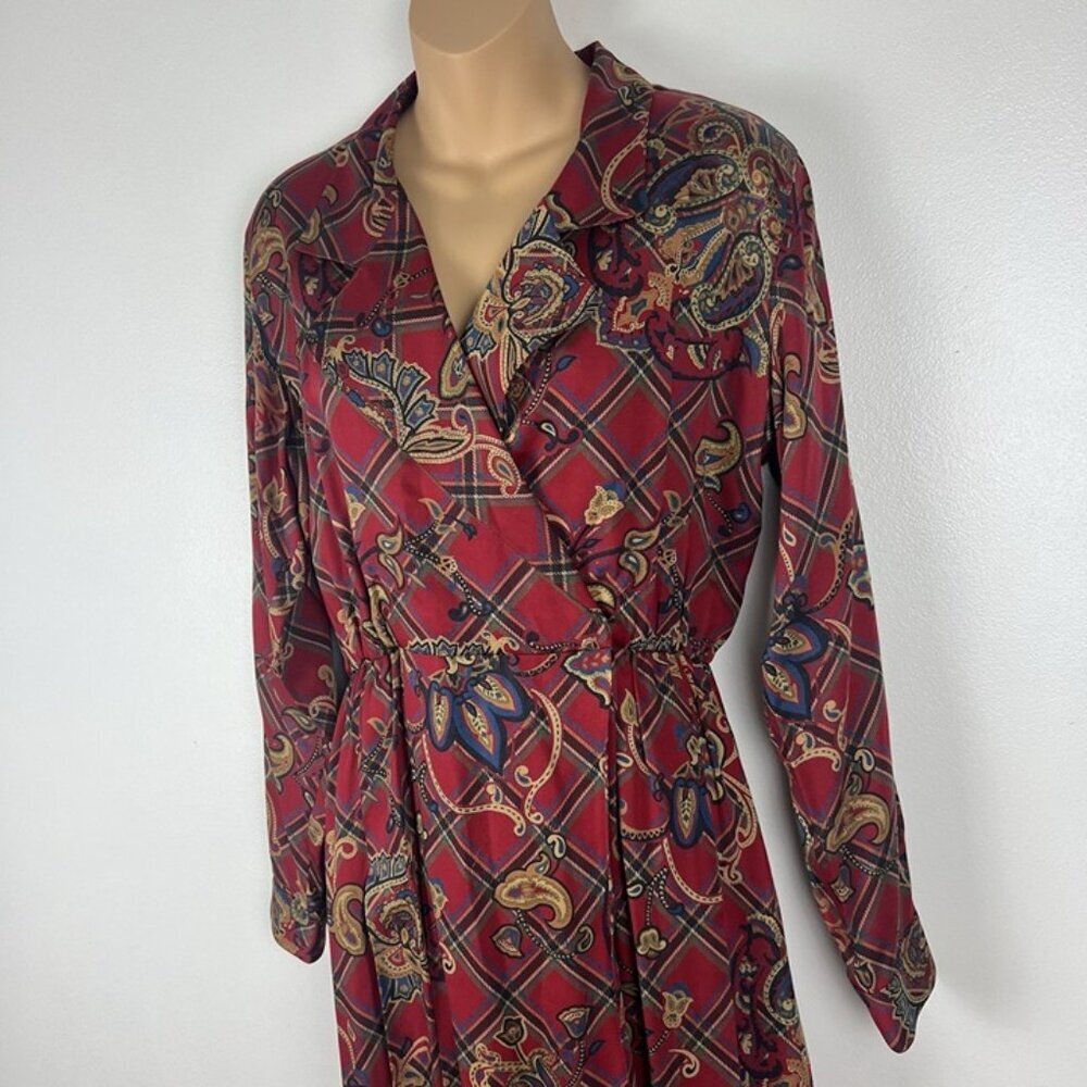 Vintage Talbots Faux Wrap Midi Dress sz 8 PETITE Plaid Equestrian Academia‎ Prep - Picture 3 of 10